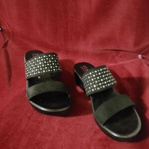 Italian Shoemakers Black Studded Slide Sandals, Size 8